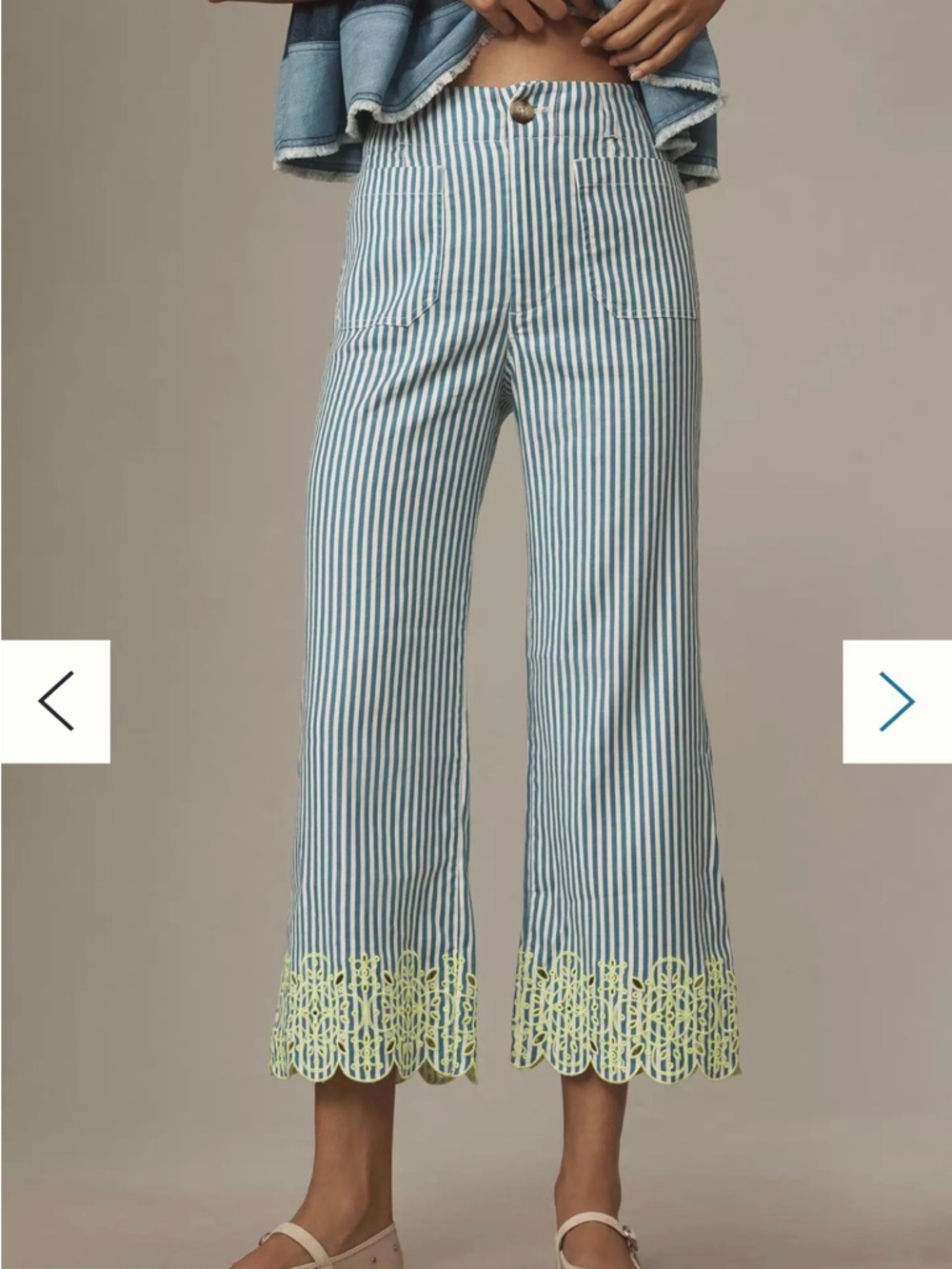 NWOT - The Colette Cropped Wide-Leg Pants by Maeve: Embroidered Linen Edition
